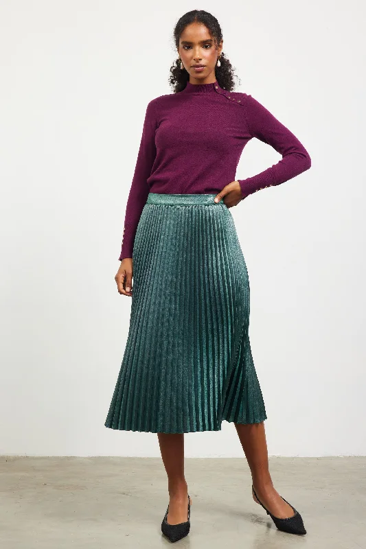 Metallic Foil Pleated Midi Skirt wool skirt warm