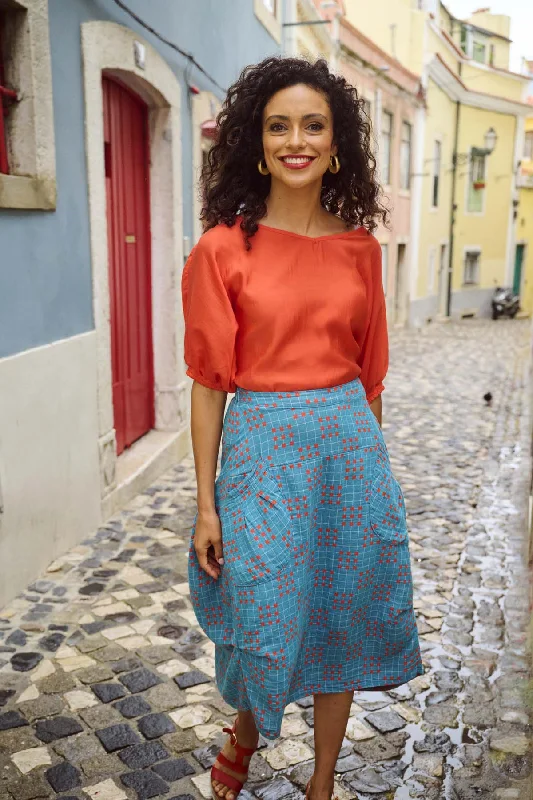 Milwaukee Network Blue Skirt in Woven Cotton cashmere skirt soft