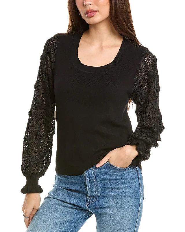Nanette Nanette Lepore Lace Sleeve Sweater Elasticated Padded Insulated