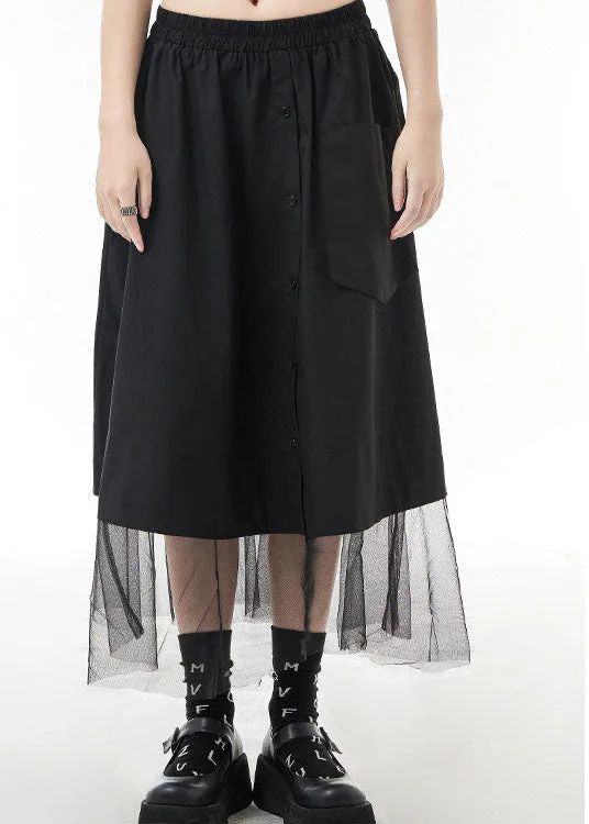 Natural Black elastic waist pocket tulle Patchwork Skirts Spring corduroy skirt durable
