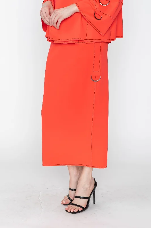 Orange Side D-Ring Point Pencil Skirt silk skirt elegant