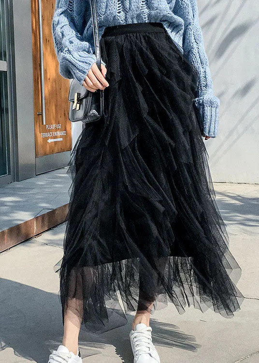 Organic Black Asymmetrical tulle Skirts Spring denim skirt classic