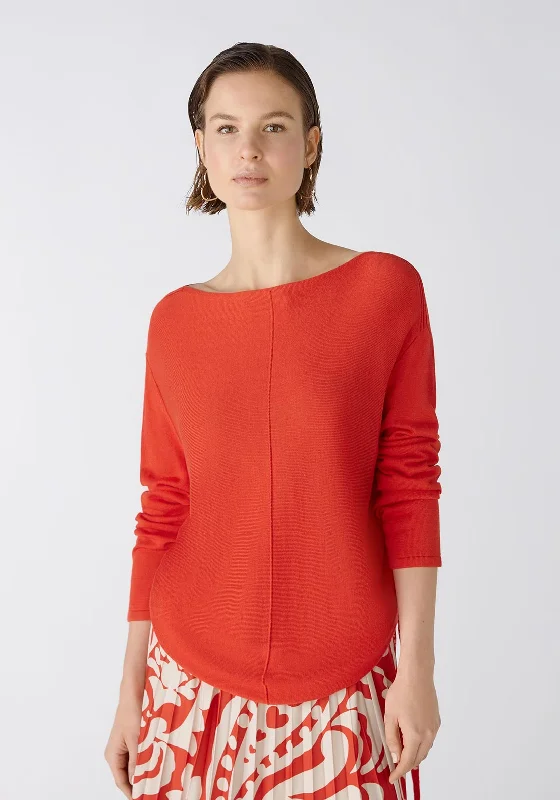 Oui Submarine Neckline Fine Yarn Sweater, Aura Orange Terry Terry Cloth Terry Knit