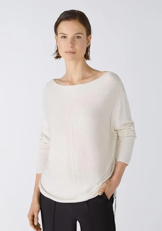 Oui Submarine Neckline Fine Yarn Sweater, Off-White Modern Contemporary Chic