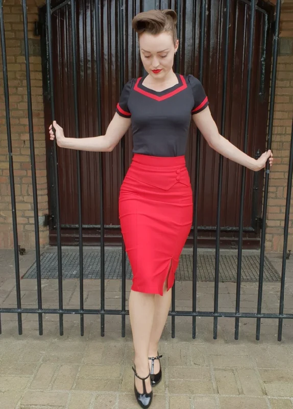 Pencil Skirt Button Red velvet skirt plush