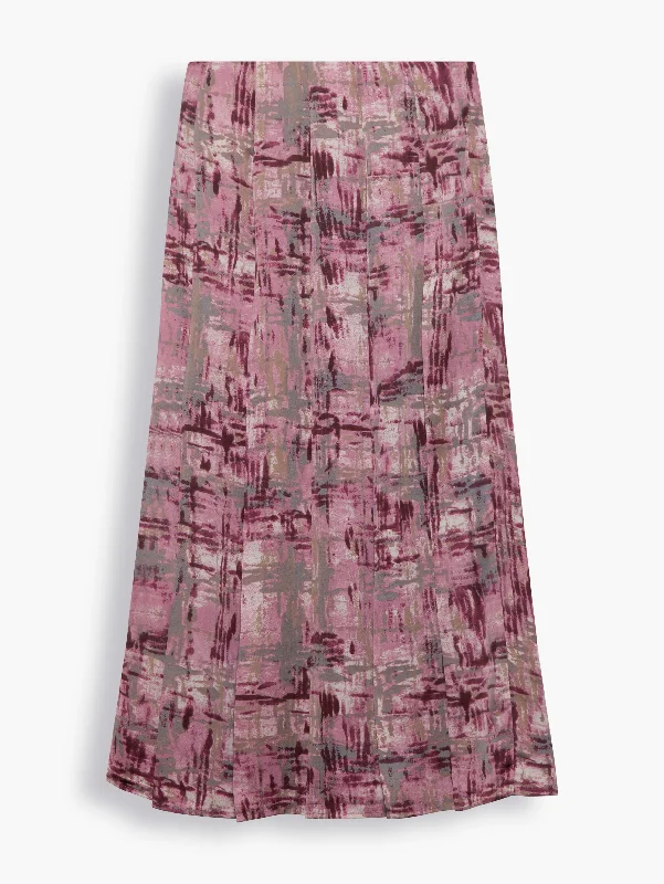 Pleated Midi Skirt in Abstract Pink Print relaxed fit skirt