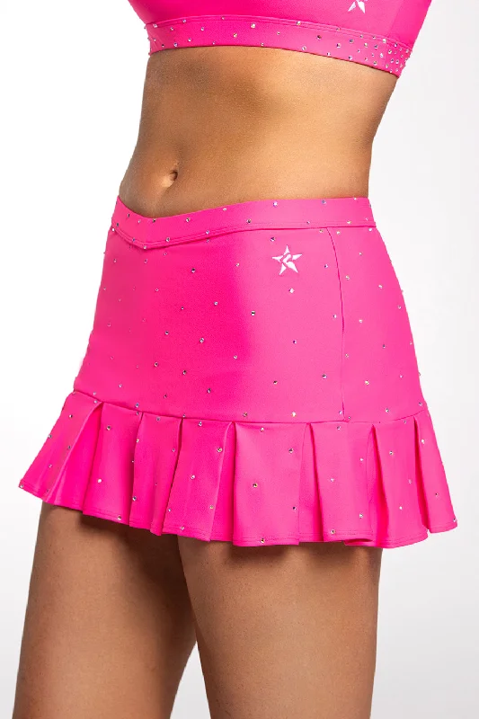 Pleated Mini Skirt in Electric Pink silk skirt lustrous