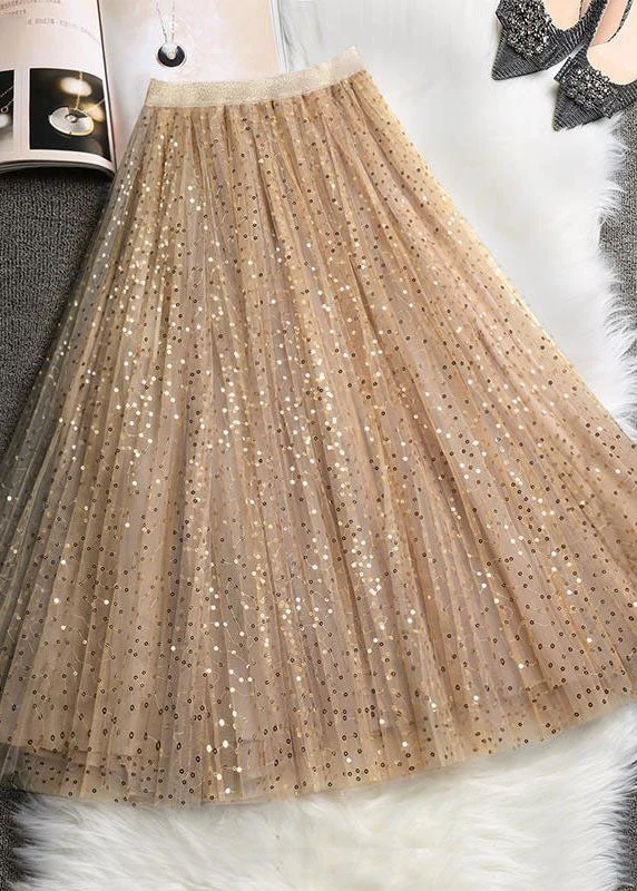 Plus Size Art Khaki Sequins tulle Skirts Spring seamless skirt comfort