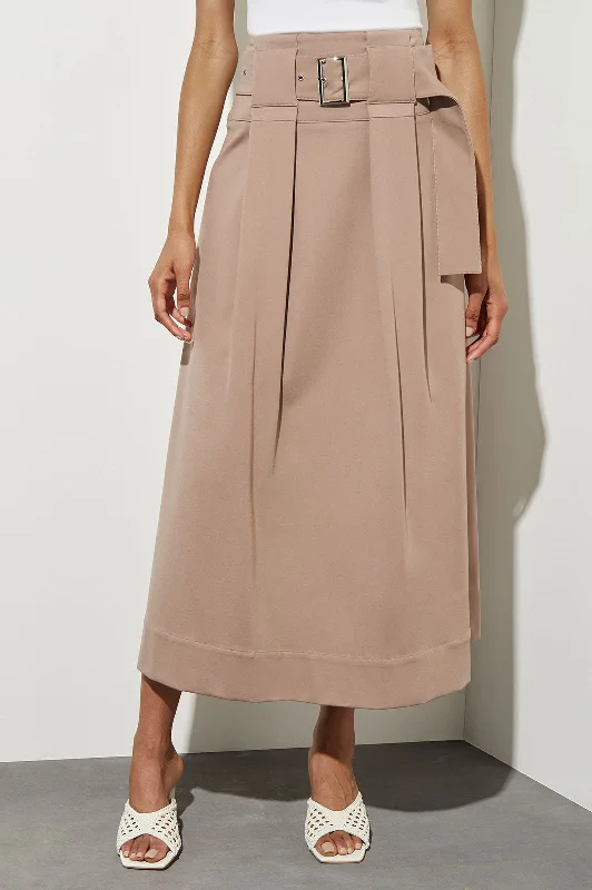 Plus Size Wide Buckle A-Line Midi Skirt - Stretch Ponte, Java cashmere skirt rich