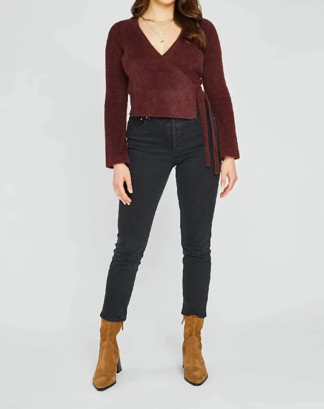 Plush Wrap Sweater In Rum Boat Neck Shawl Collar Notched Collar