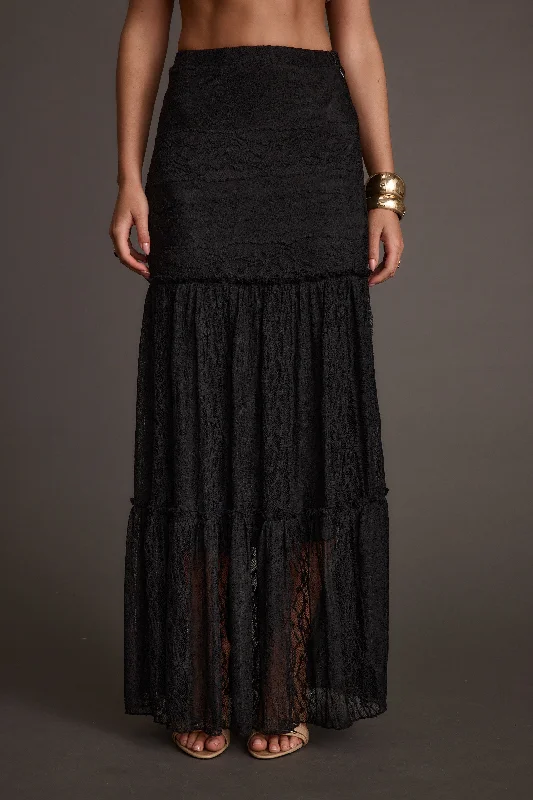 Poppy Black Lace Maxi Skirt leather skirt sleek