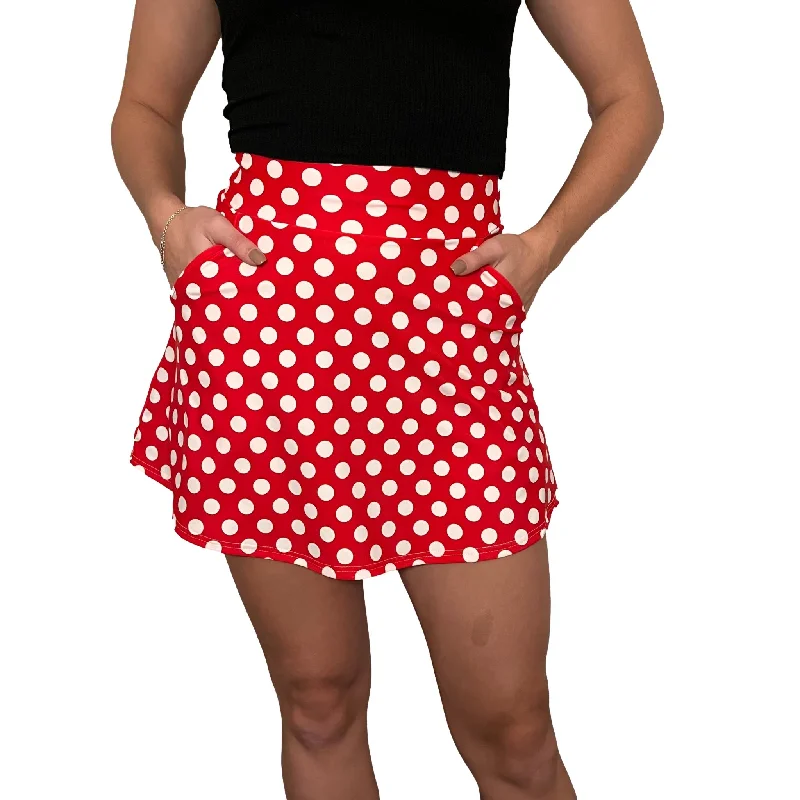 Red w/ White Polka Dot A-line Skirt w/Optional Pockets velvet skirt luxury