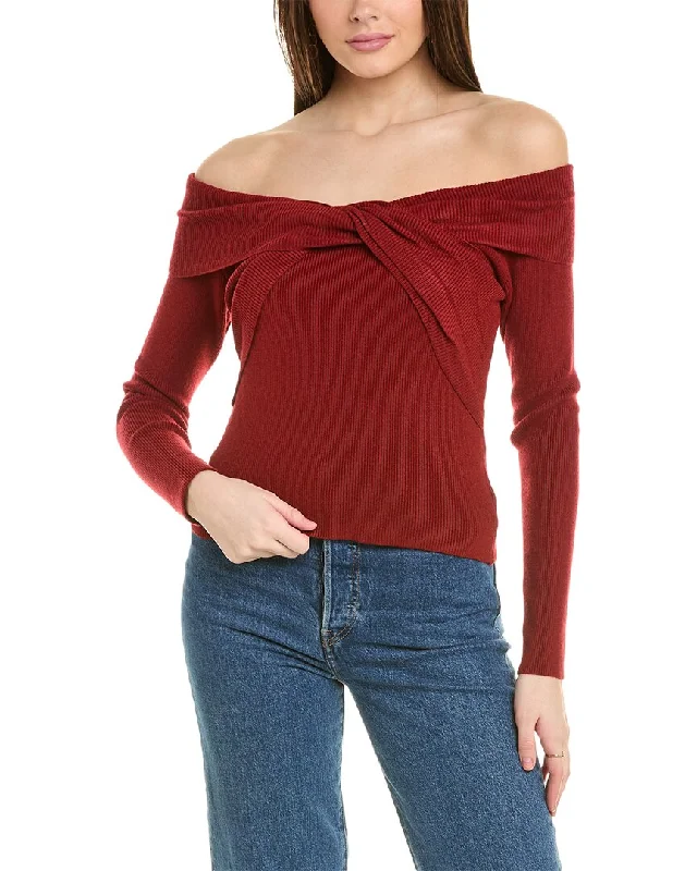 REVERIEE Off-The-Shoulder Sweater Toggled Drawstring Belted