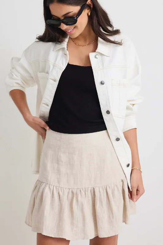 Revival Natural Linen Tiered Mini Skirt ribbed skirt waist