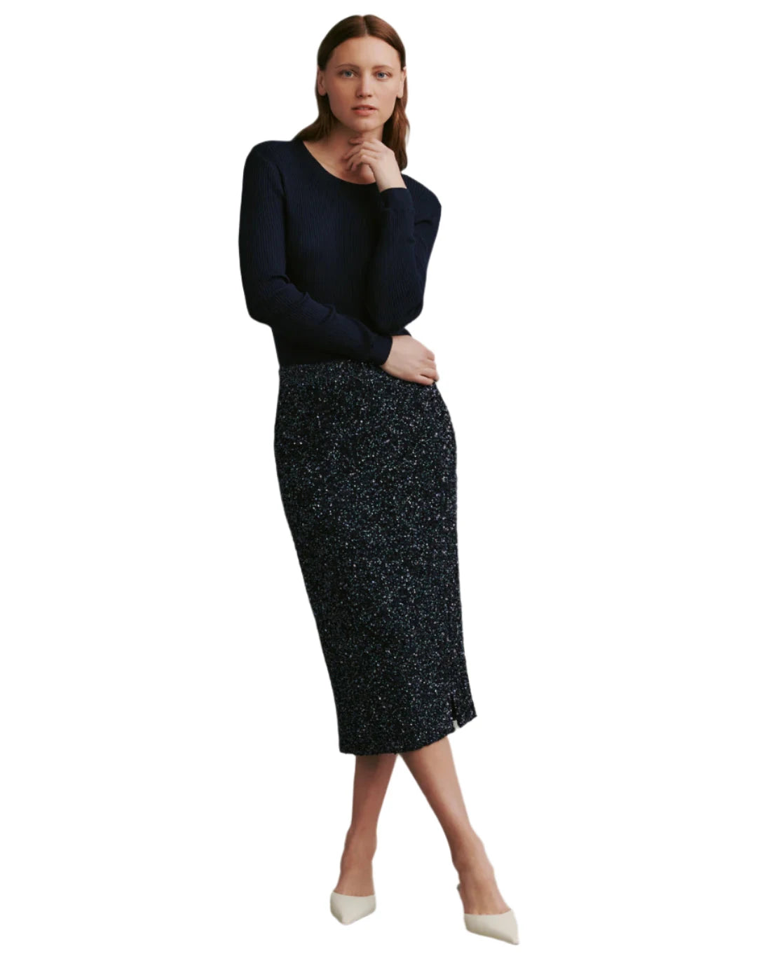 Sequined Paltrow Skirt in Midnight velvet skirt sumptuous