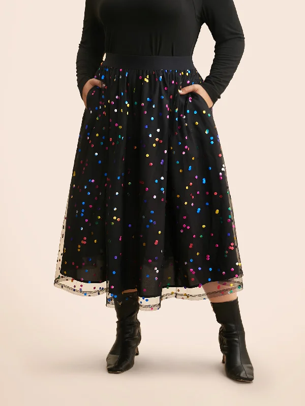 Sequin Polka Dot Tiered Mesh Skirt slim fit skirt