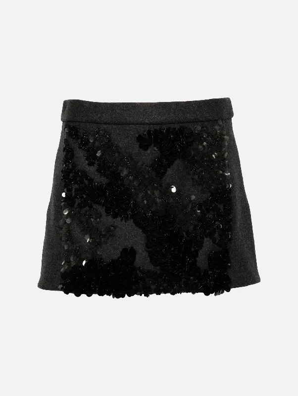 Sequined Mélange-effect Mini Skirt in Black leather skirt bold