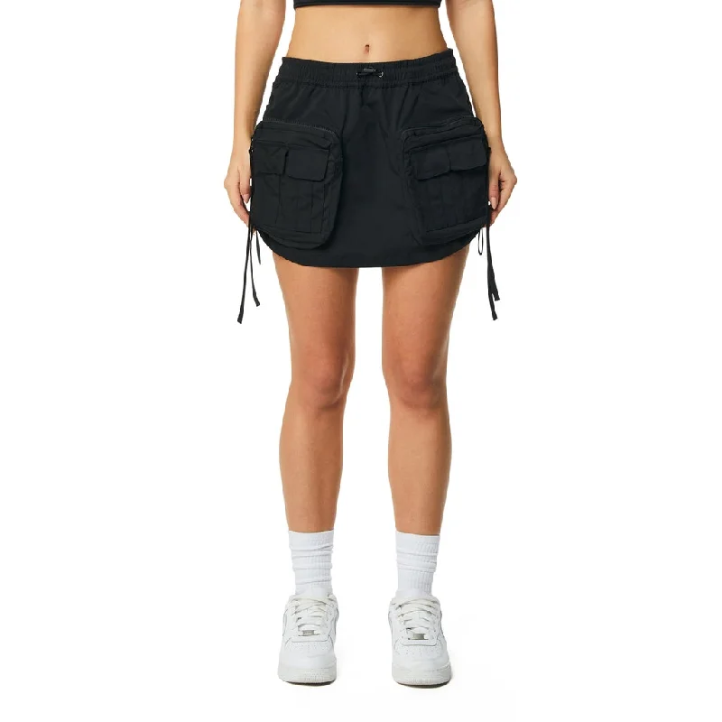 Shirring Utility Mini Skirt - Black leather skirt bold