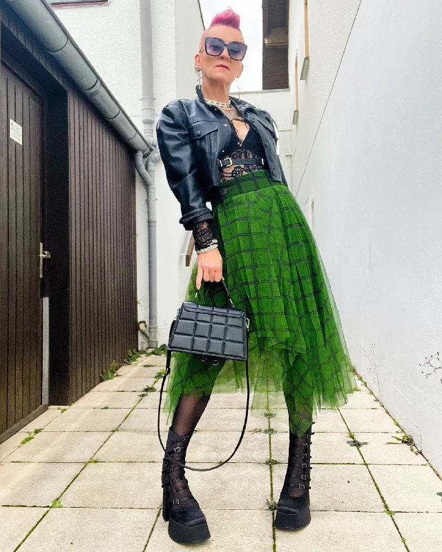 Simple Moderne Layered Tartan Skirt spandex blend skirt