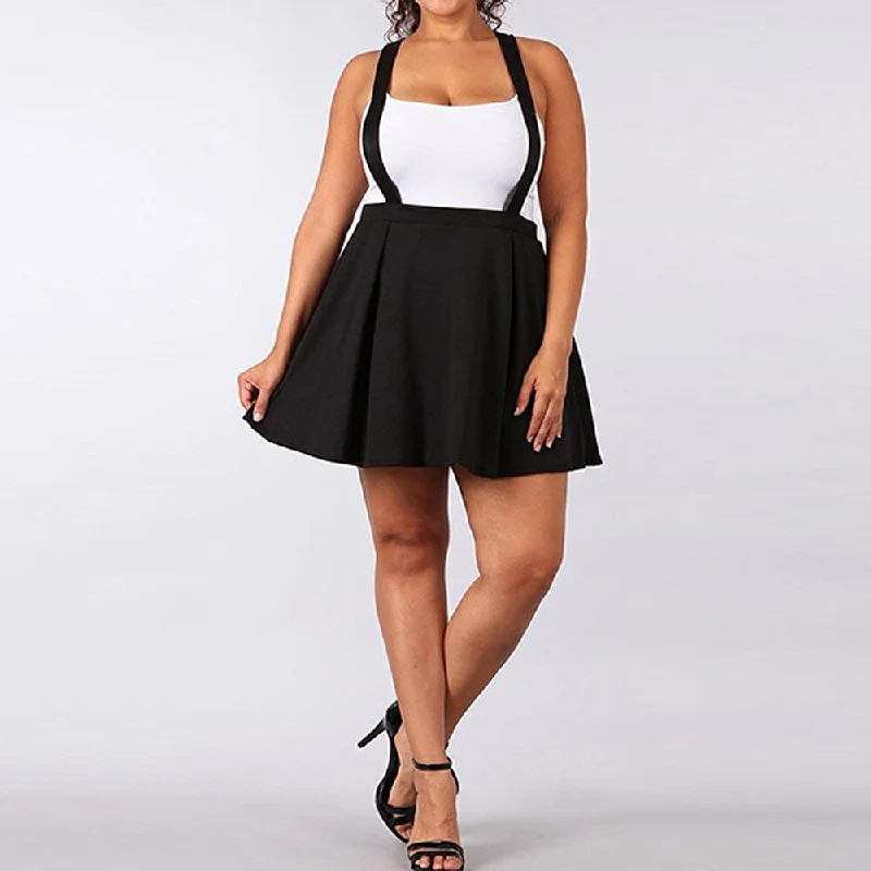 Black Loose Strap Pure Color Short Mini Skirt lace skirt intricate