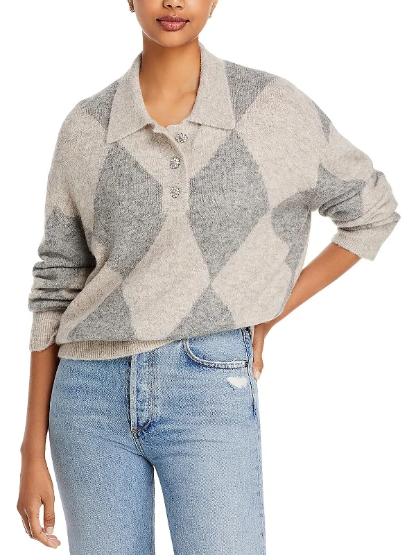 Skye Womens Button Front Collar Pullover Sweater Slim Fit Regular Fit Oversized