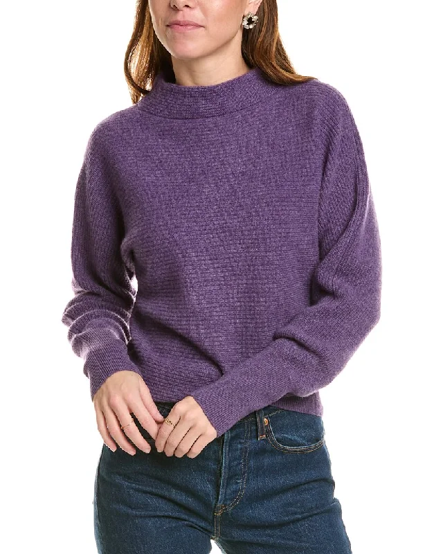 sofiacashmere Dolman Funnel Neck Cashmere Sweater Solid Print Embellished
