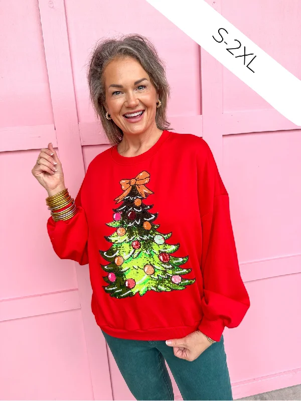 Sparkle & Shine Christmas Tree Sweatshirt Hoodie with Hem Detail Decorative Unique