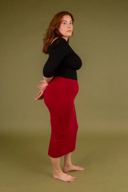 Split Midi Skirt in Burgundy chiffon skirt flowing