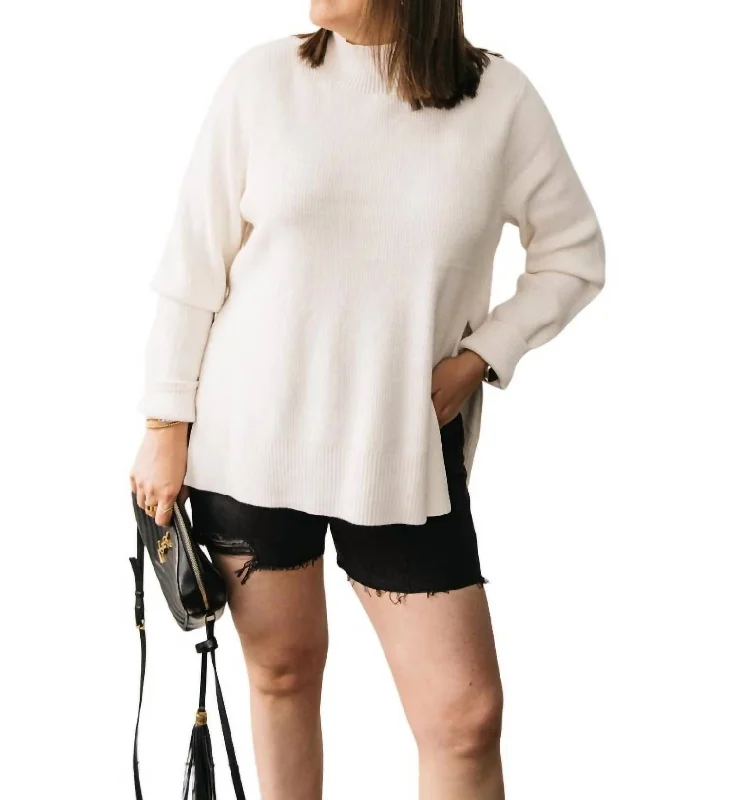 Split Sides Sweater In Birch Cotton Fabric Linen Fabric Terry Fabric
