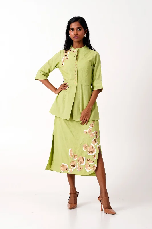 Spring Green Sierra Skirt Set - Peplum Top + Tapered Skirt velvet skirt plush