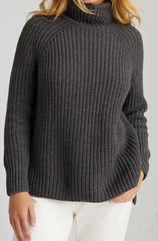Stella Cotton Pullover Sweater In Charcoal Heather Striped Floral Plaid