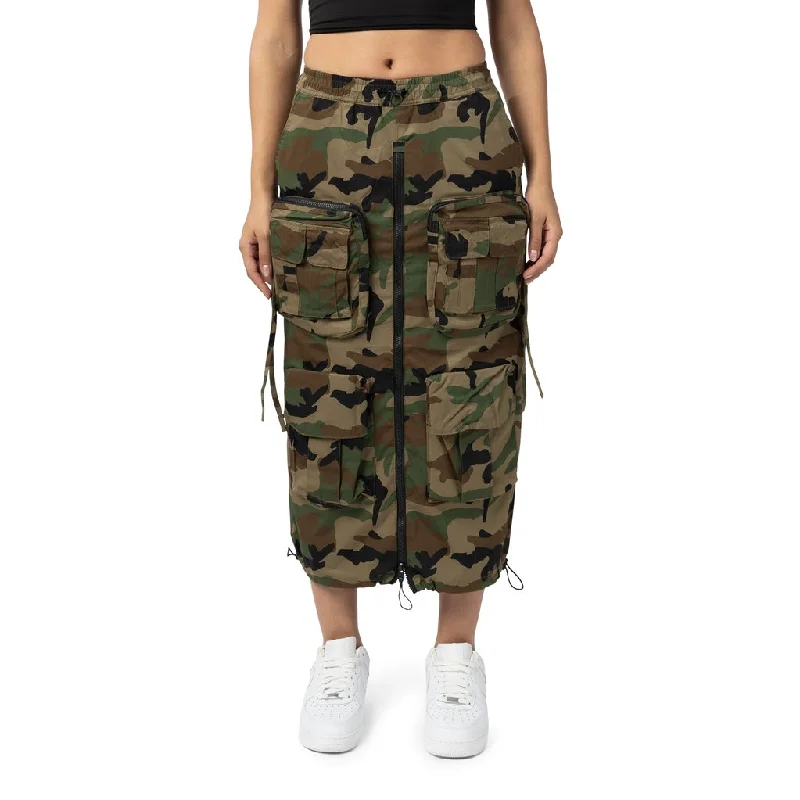 Straight Utility Long Skirt - Wood Camo asymmetrical skirt cut