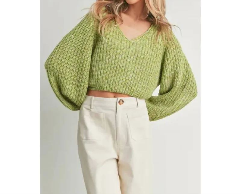 Strap Open Back Bulky Sweater Top In Ivory Green Houndstooth Herringbone Solid