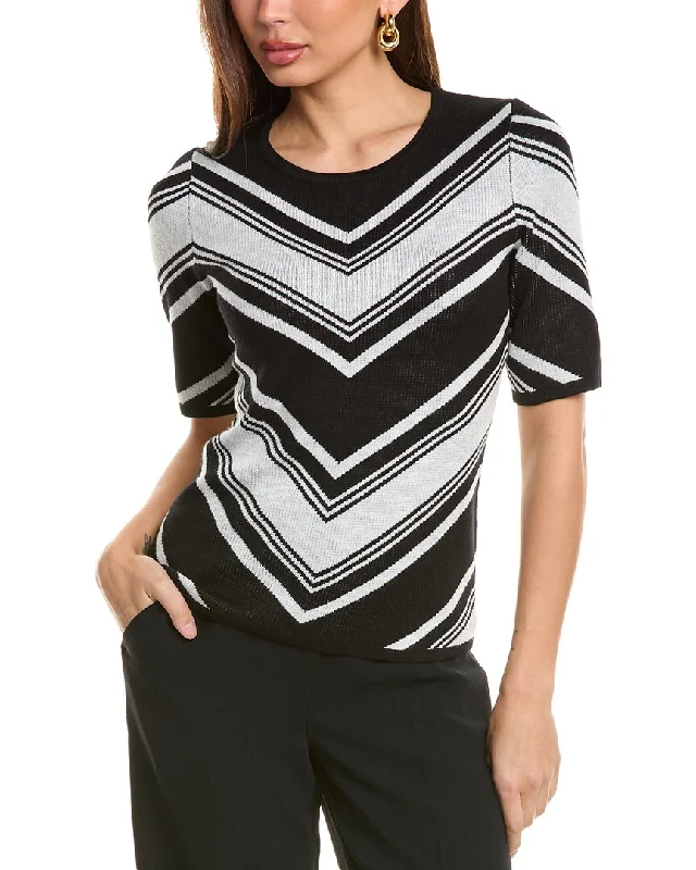T Tahari Elbow-Sleeve Mitered Chevron Sweater Thin Thick Dense