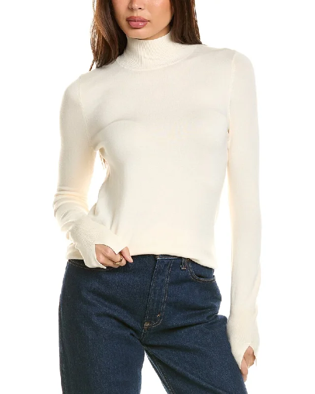 T Tahari Turtleneck Sweater Mesh Sweater Canvas Denim