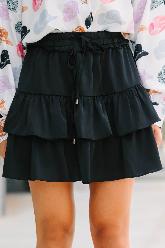 Take The Leap Black Satin Ruffled Skort cashmere skirt soft