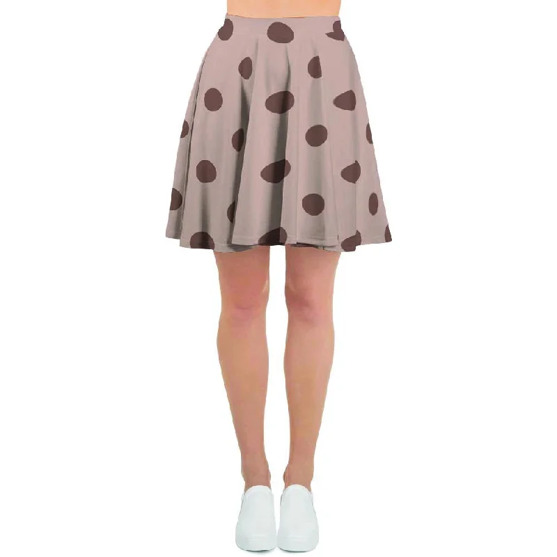 Tan And Brown Polka Dot Women's Skirt wool skirt sturdy