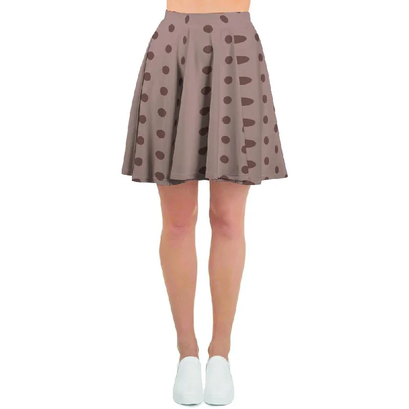 Tan Brown Polka Dot Women's Skirt button skirt front