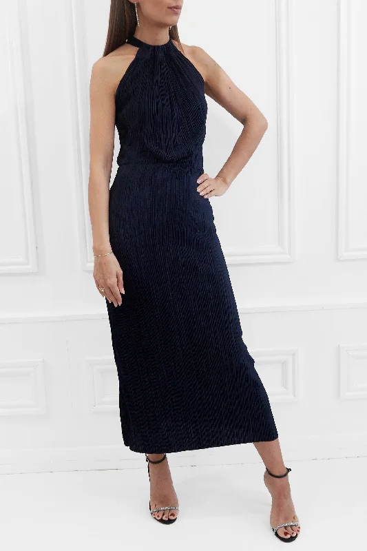TIANA PLISSE PLEATED NAVY MAXI SKIRT velvet skirt sumptuous