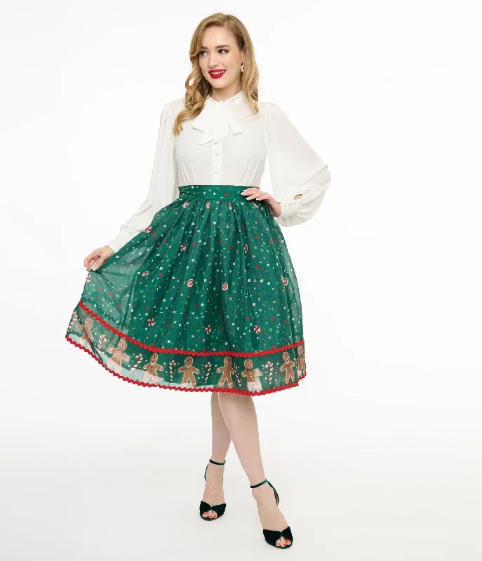 Unique Vintage 1950s Green Gingerbread Border Brilliance Swing Skirt lace skirt romantic