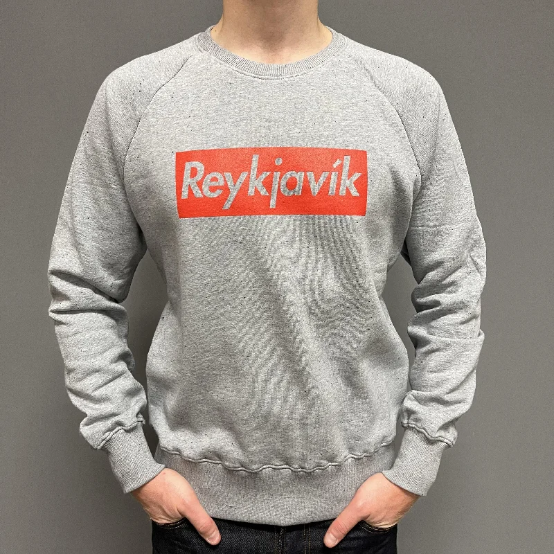 Unisex Sweatshirt - Reykjavik Red Box - Grey Hoodie with Hem Drawcord Adjustable Customizable