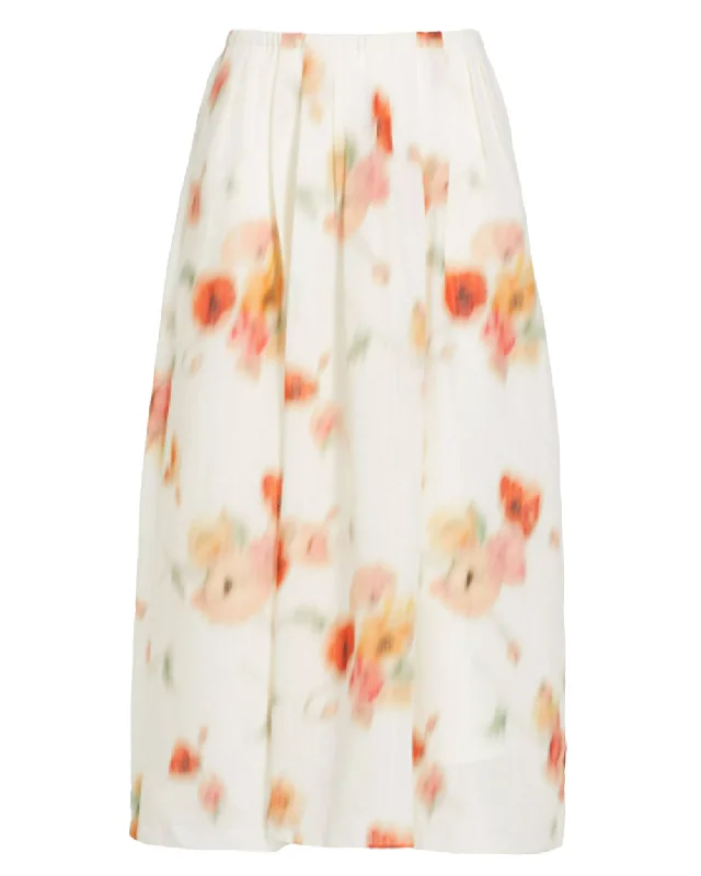 Cream Dusk Poppy Blur Gathered Easy Skirt leather skirt sleek