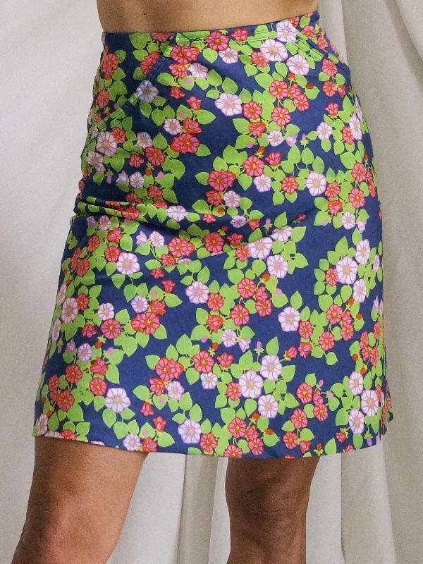 Vintage Floral Cherry Blossom Skirt asymmetrical skirt cut