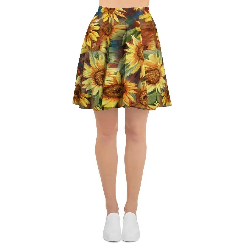 Watercolor Sunflower Women's Skirt velvet skirt plush