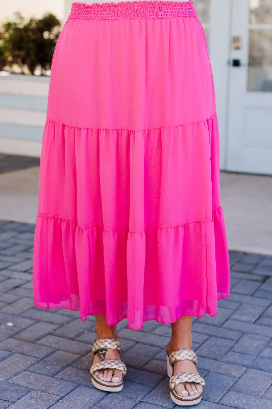 What To Say Skirt, Fuchsia leather skirt refined