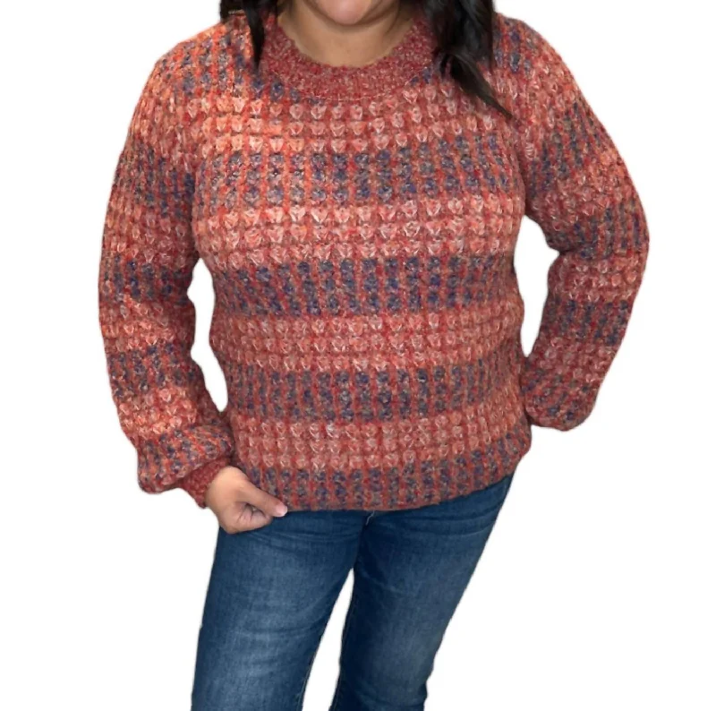 Winter Cozy Stripe Sweater In Orange/purple Elegant Classic Vintage
