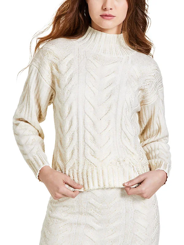 Womens Cable Knit Mock Neck Pullover Sweater Chenille Fabric Brocade Fabric Lace Fabric