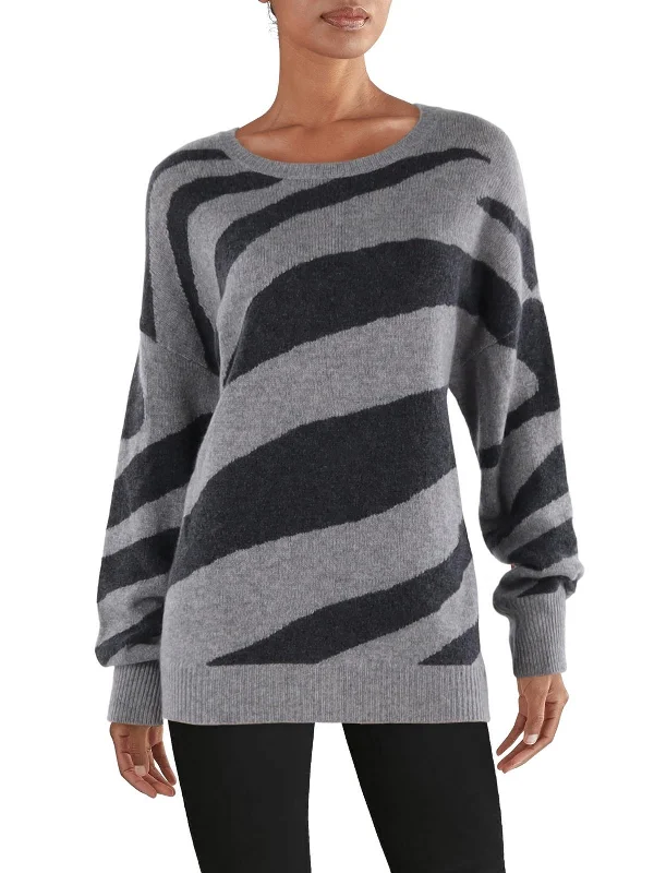 Womens Cashmere Striped Pullover Sweater Real Fur Shearling Chenille