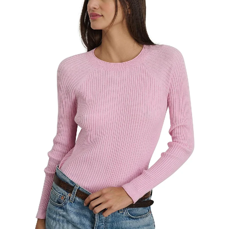 Womens Knit Long Sleeve Crewneck Sweater Herringbone Houndstooth Plaid