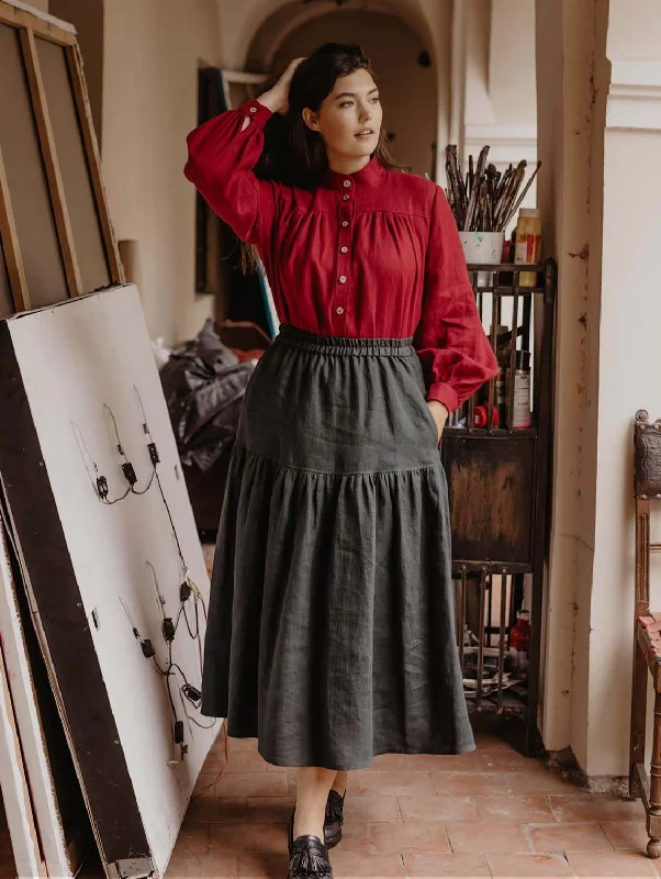 Vakare Women's Linen Skirt | Multiple Colours tiered skirt playful
